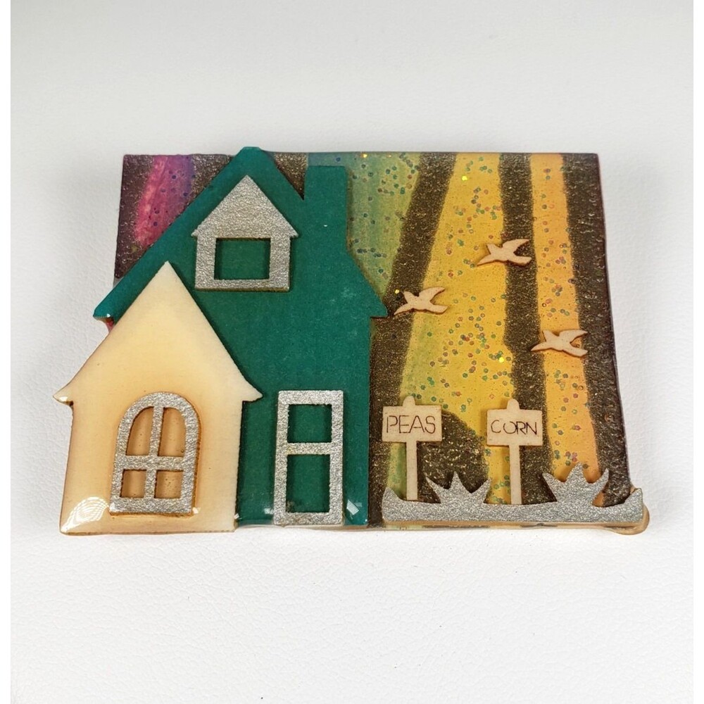 Vintage Farm House Pin By Lucinda  Peas Corn Birds Costume Jewelry Brooch